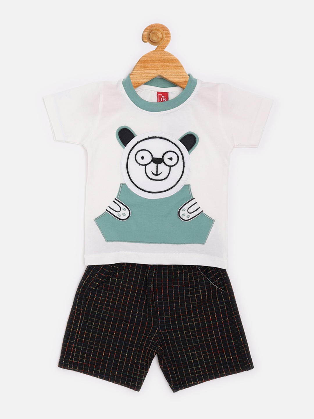 

Jaybee Boys White & Black Printed Cotton T-shirt with Shorts