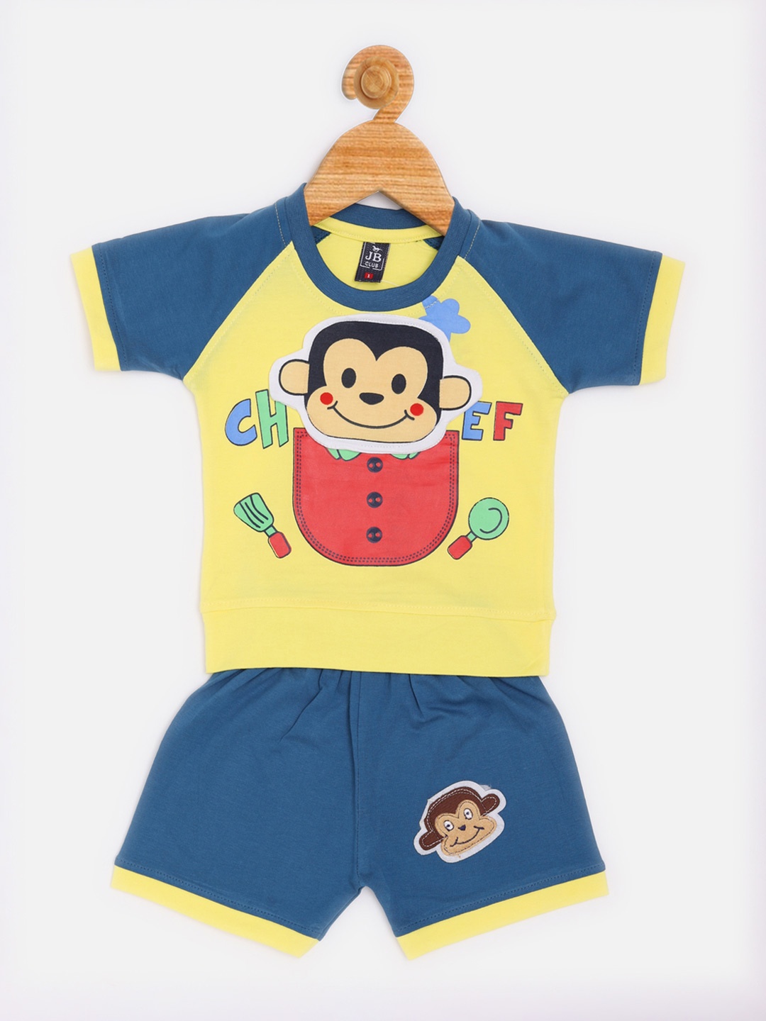 

Jaybee Boys Blue & Yellow Printed Cotton T-shirt with Shorts
