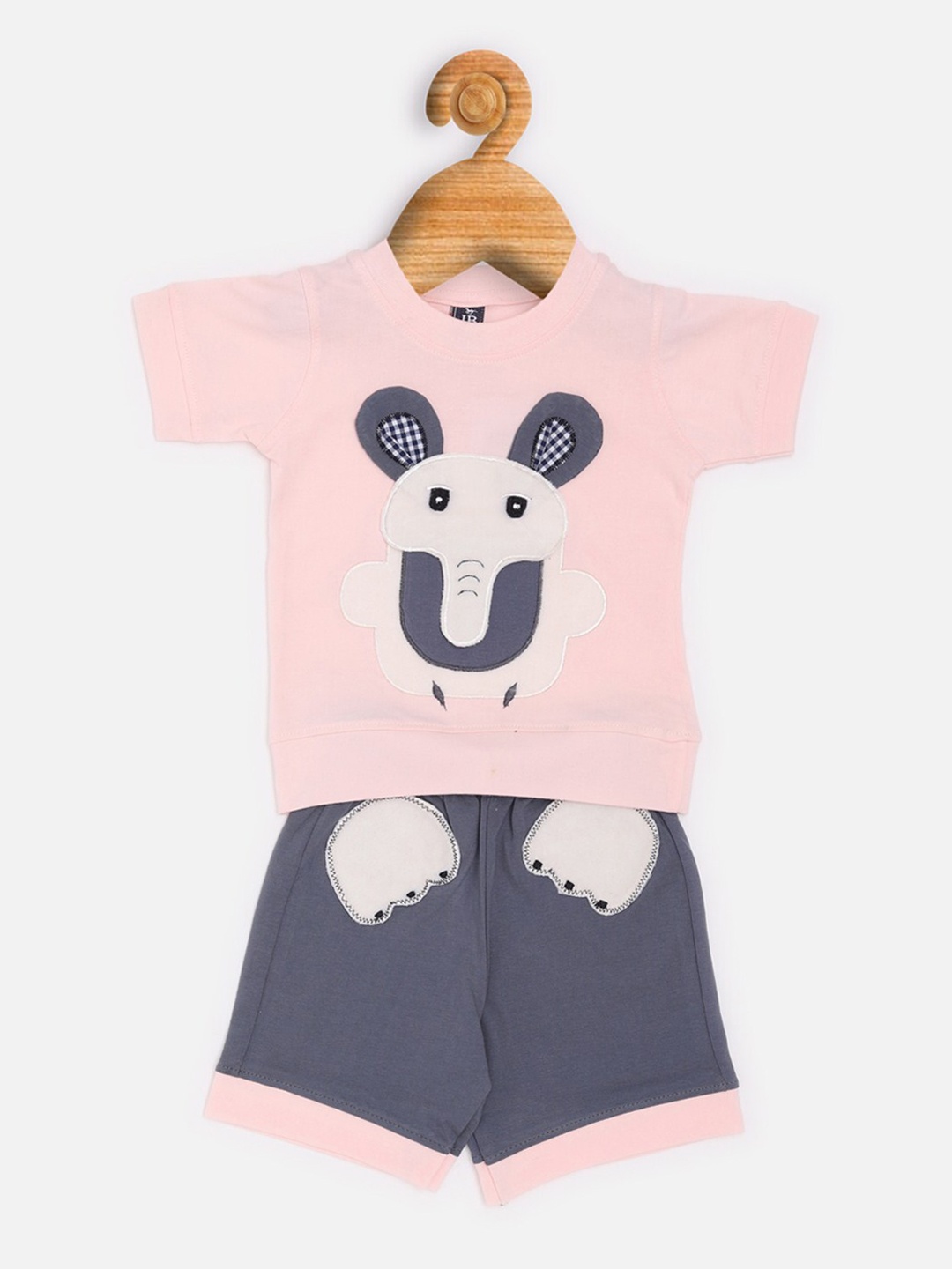 

Jaybee Girls Pink & Grey Printed Cotton T-shirt with Shorts