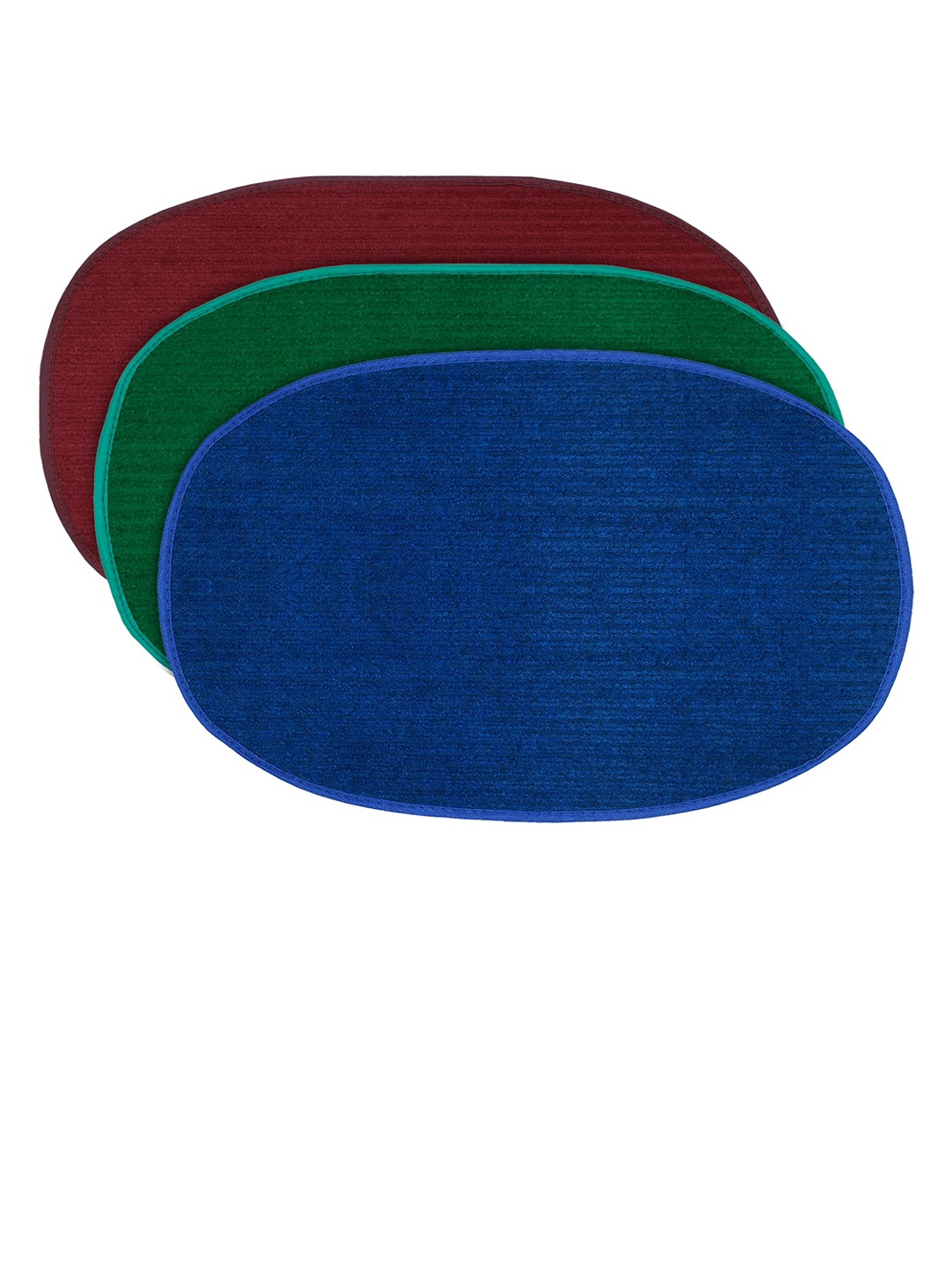 

Kuber Industries Set Of 3 Solid Oval-Shaped Microfiber Anti-Skid Doormats, Blue