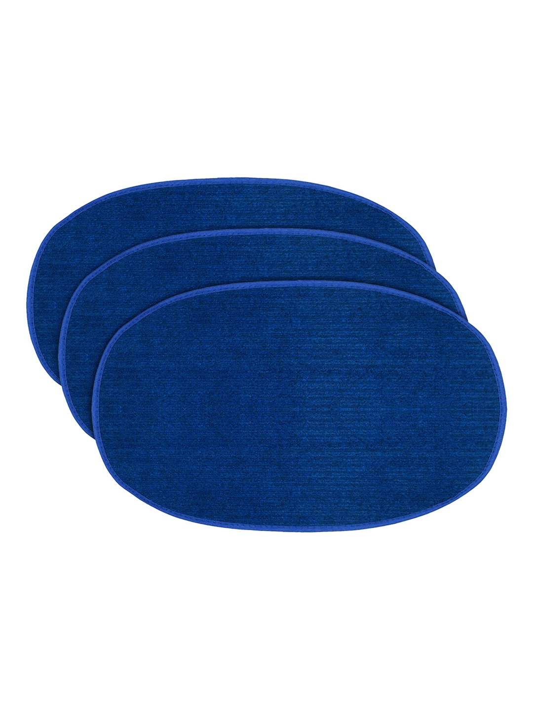 

Kuber Industries Set Of 3 Blue Solid Oval Anti-Skid Doormats