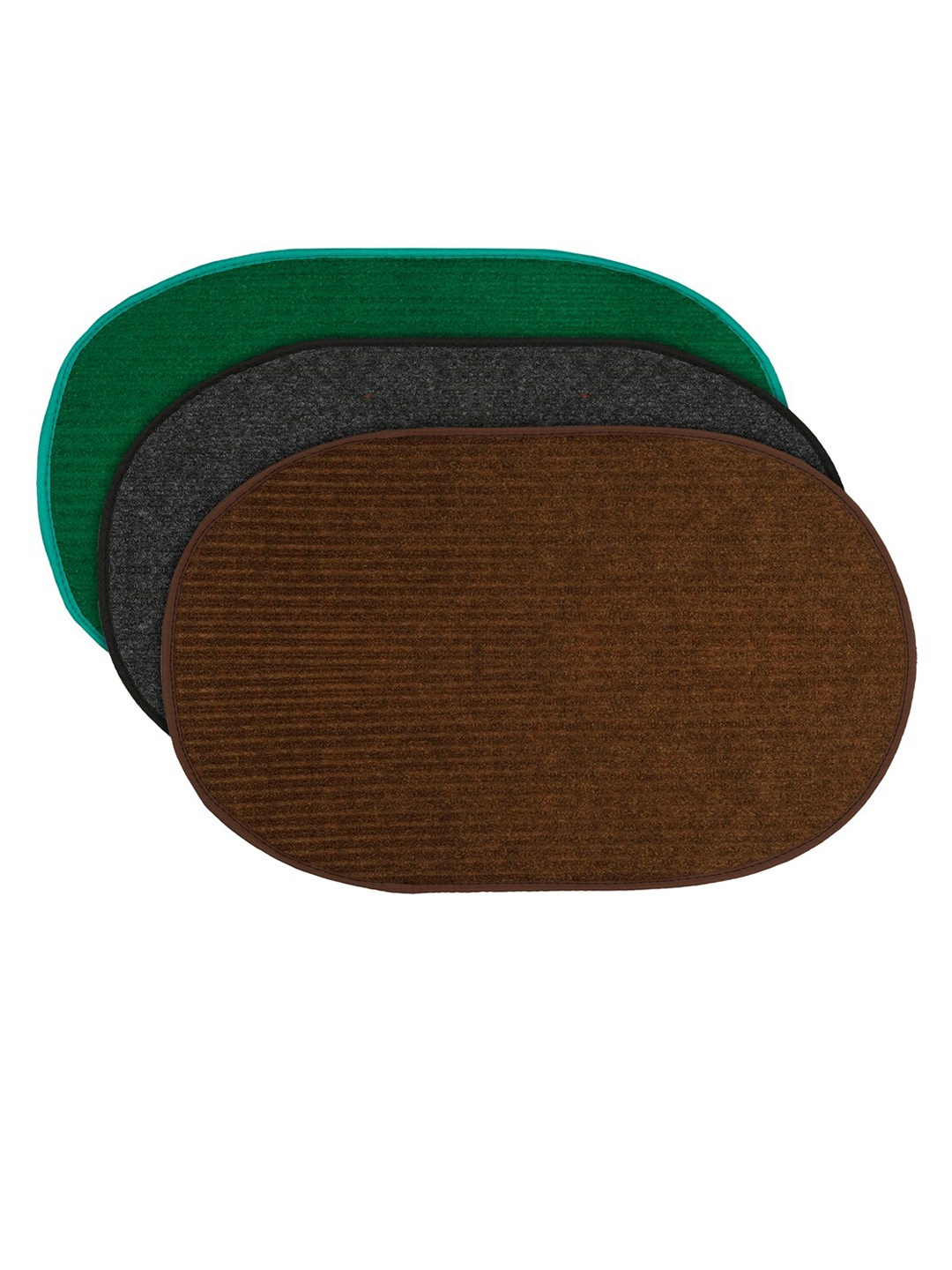 

Kuber Industries Set Of 3 Solid Oval Anti-Skid Doormats, Green