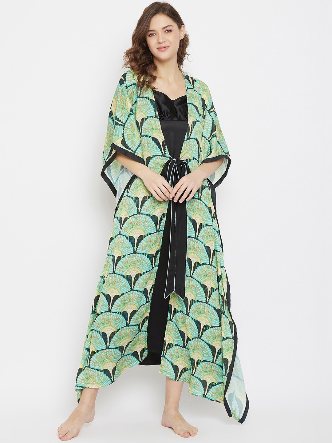 

The Kaftan Company Green & Blue Printed Nightdress