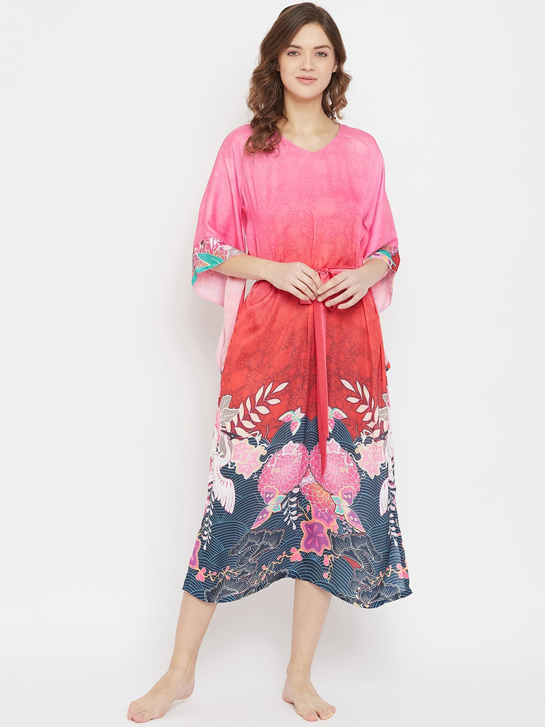 

The Kaftan Company Pink & Blue Printed Nightdress