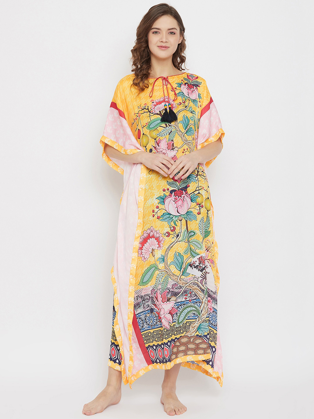 

The Kaftan Company Yellow & Pink Printed Nightdress