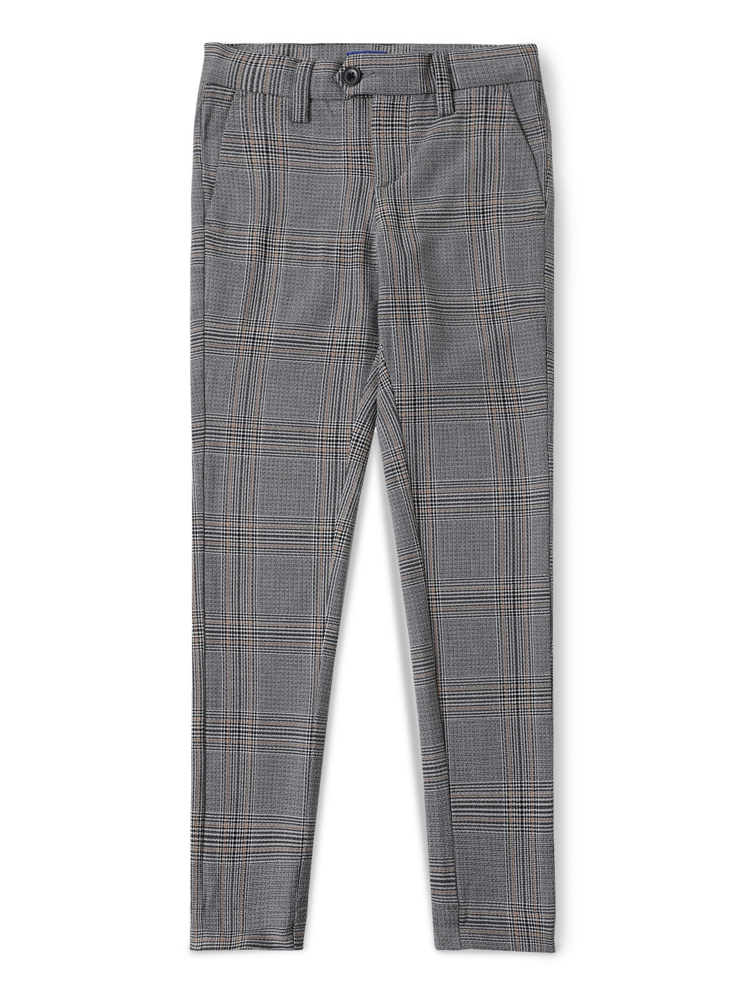 

Jack & Jones Boys Grey Checked Slim Fit Low-Rise Regular Trousers