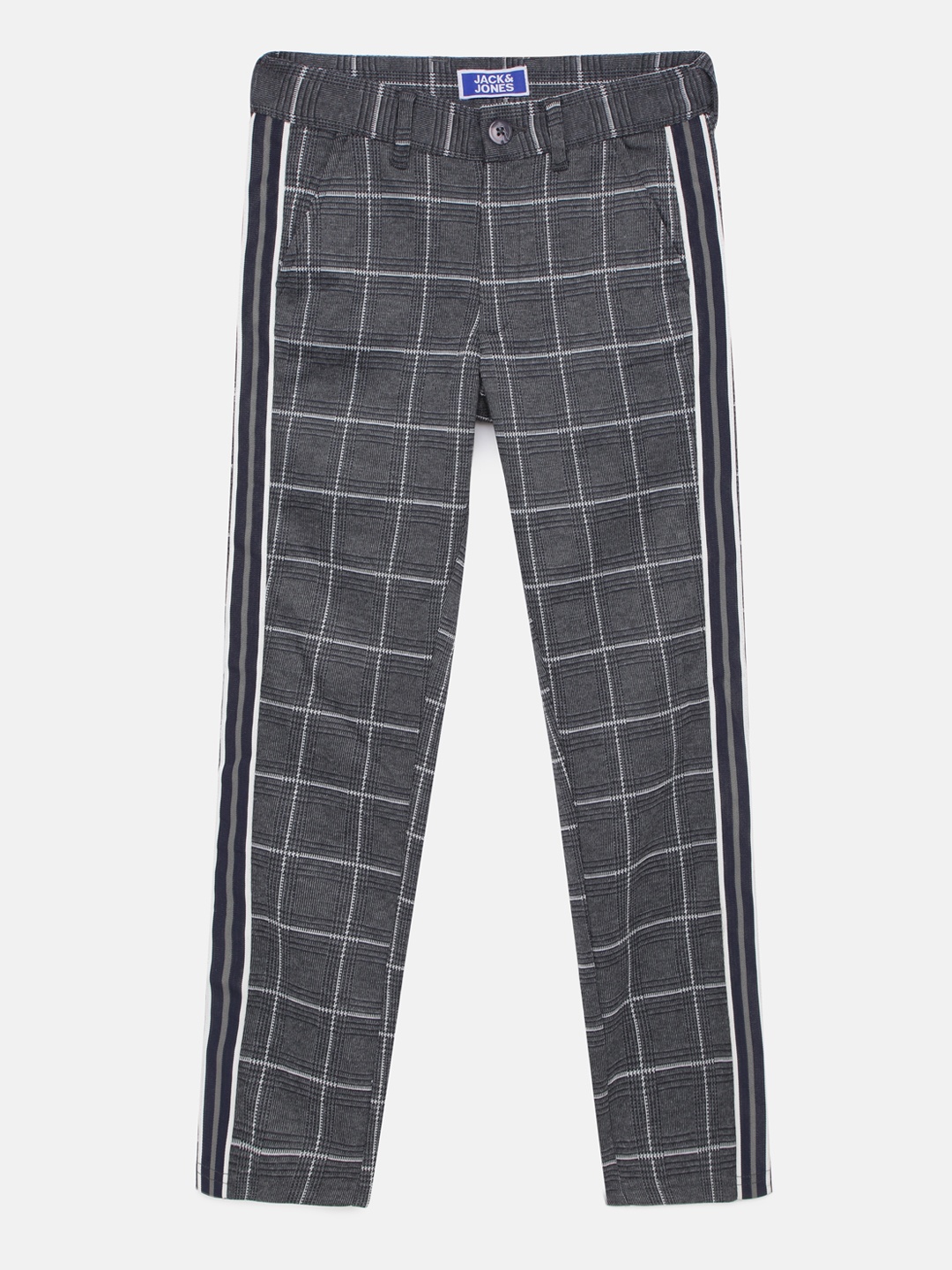 

Jack & Jones Boys Grey Slim Fit Checked JJI VEGA NOVA SCOTIA Regular Trousers