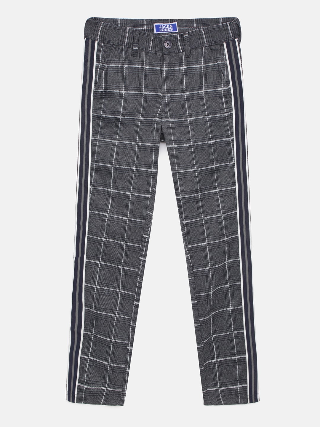 

Jack & Jones Boys Grey Slim Fit Checked JJI VEGA NOVA SCOTIA Regular Trousers