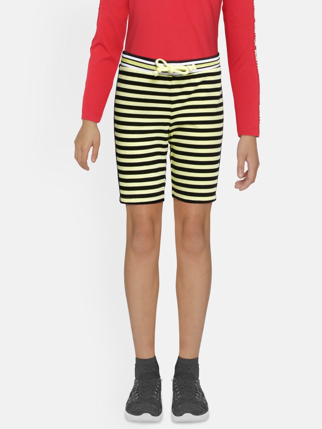 

Jack & Jones Boys Black & Yellow Striped Regular Fit JJJR GRINDEL SS SHOR Cotton Shorts