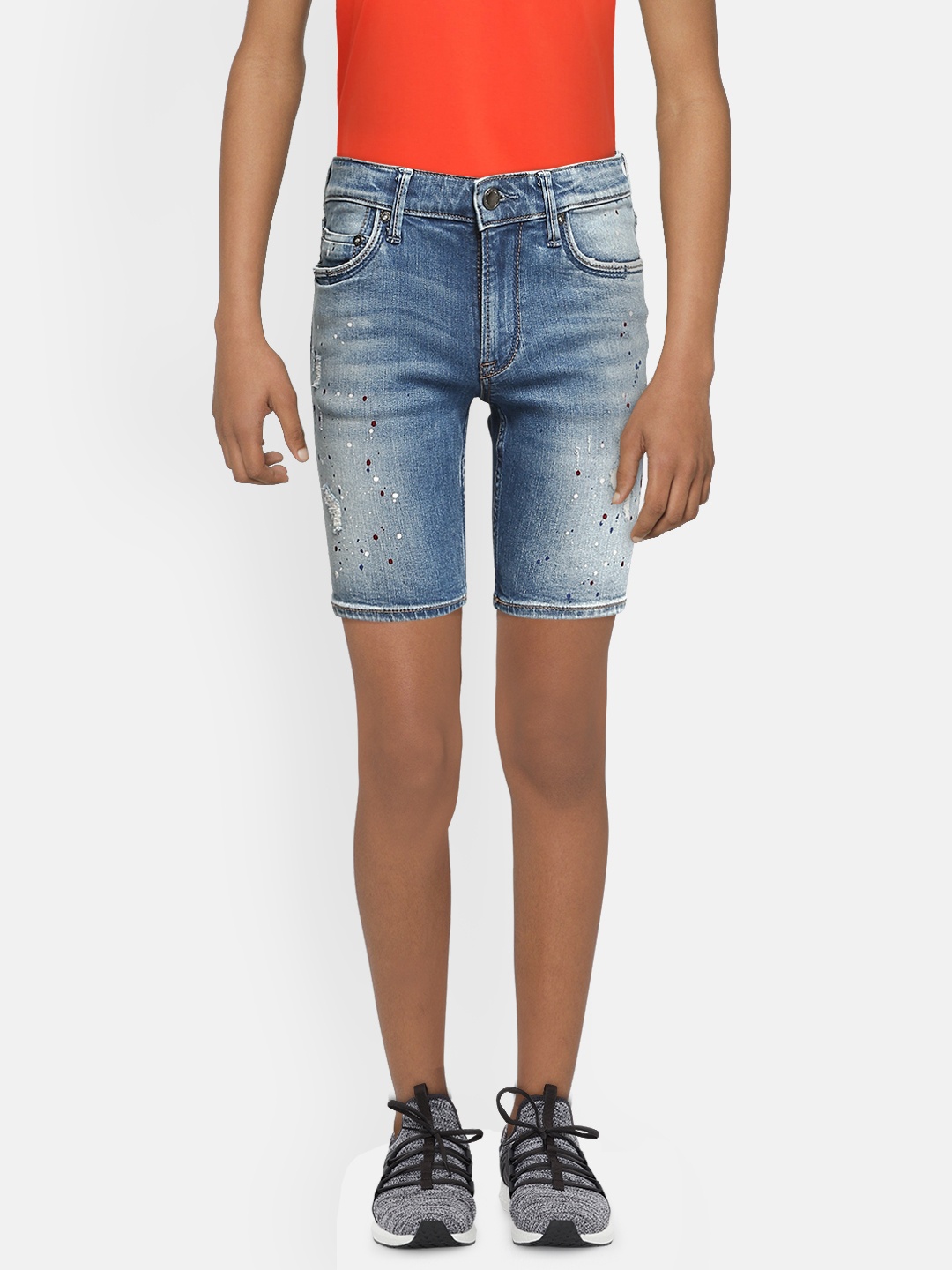 

Jack & Jones Boys Blue Washed RICK JJ ALPHA JOS 8 Low Distressed Regular Fit Denim Shorts