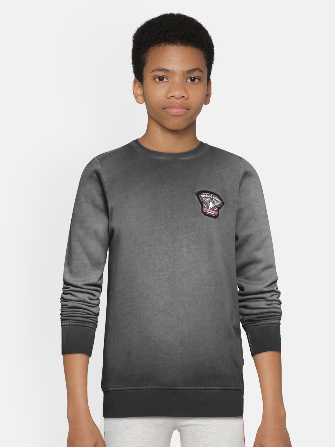 

Jack & Jones Boys Charcoal Black Printed Pure Cotton Sweatshirt