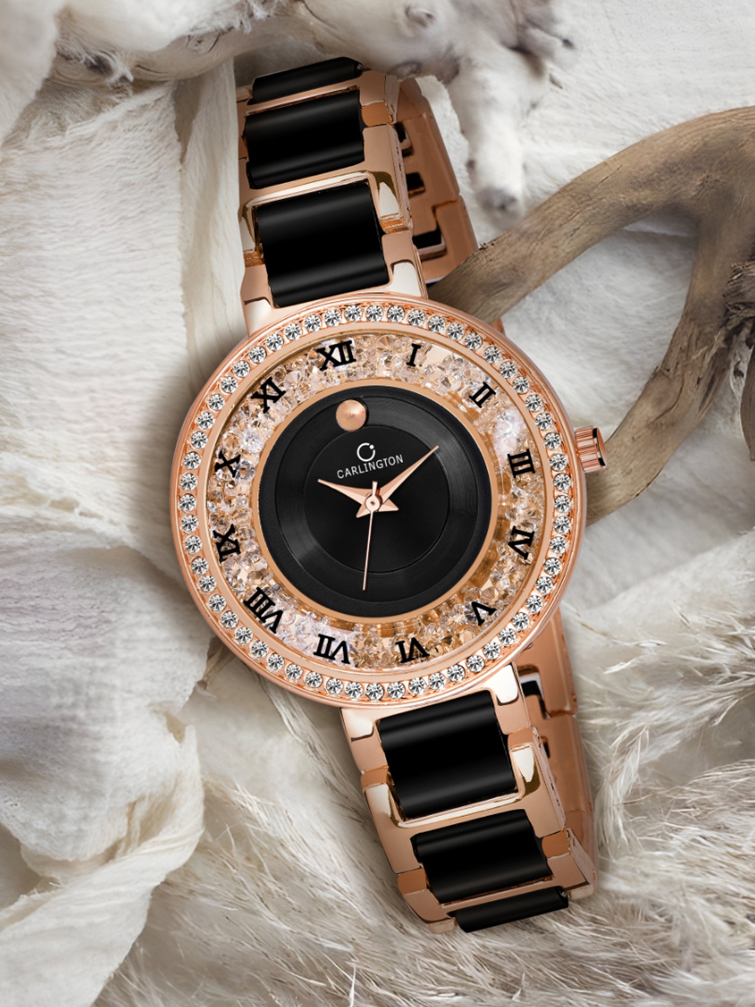 

CARLINGTON Women Rose Gold & Black Analogue Watch Carlington L-503 Mova Dial
