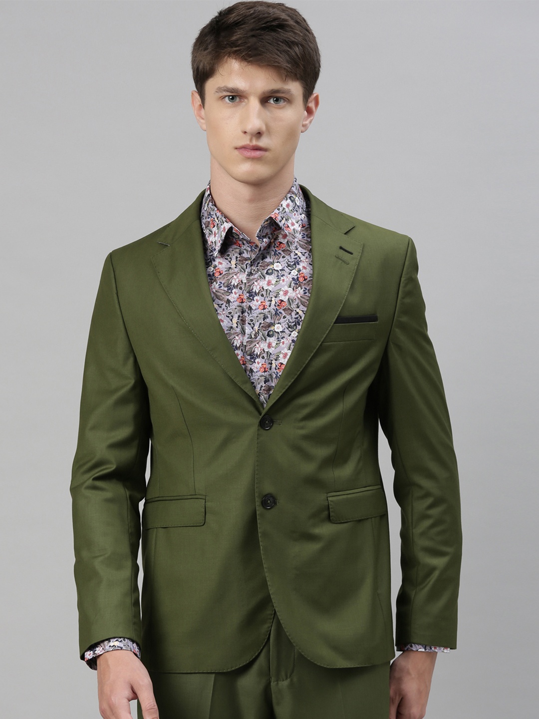 

RARE RABBIT Men Ablaze Slim Fit Solid Single-Breasted Blazer, Olive