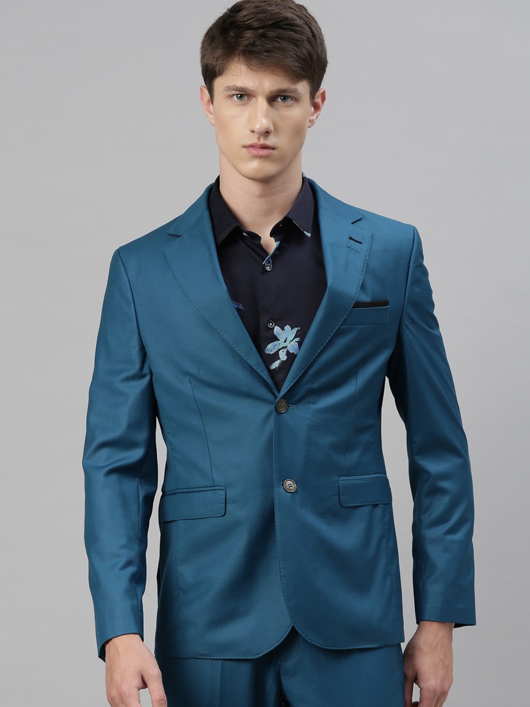 

RARE RABBIT Men Blue Solid Single-Breasted Casual Blazer