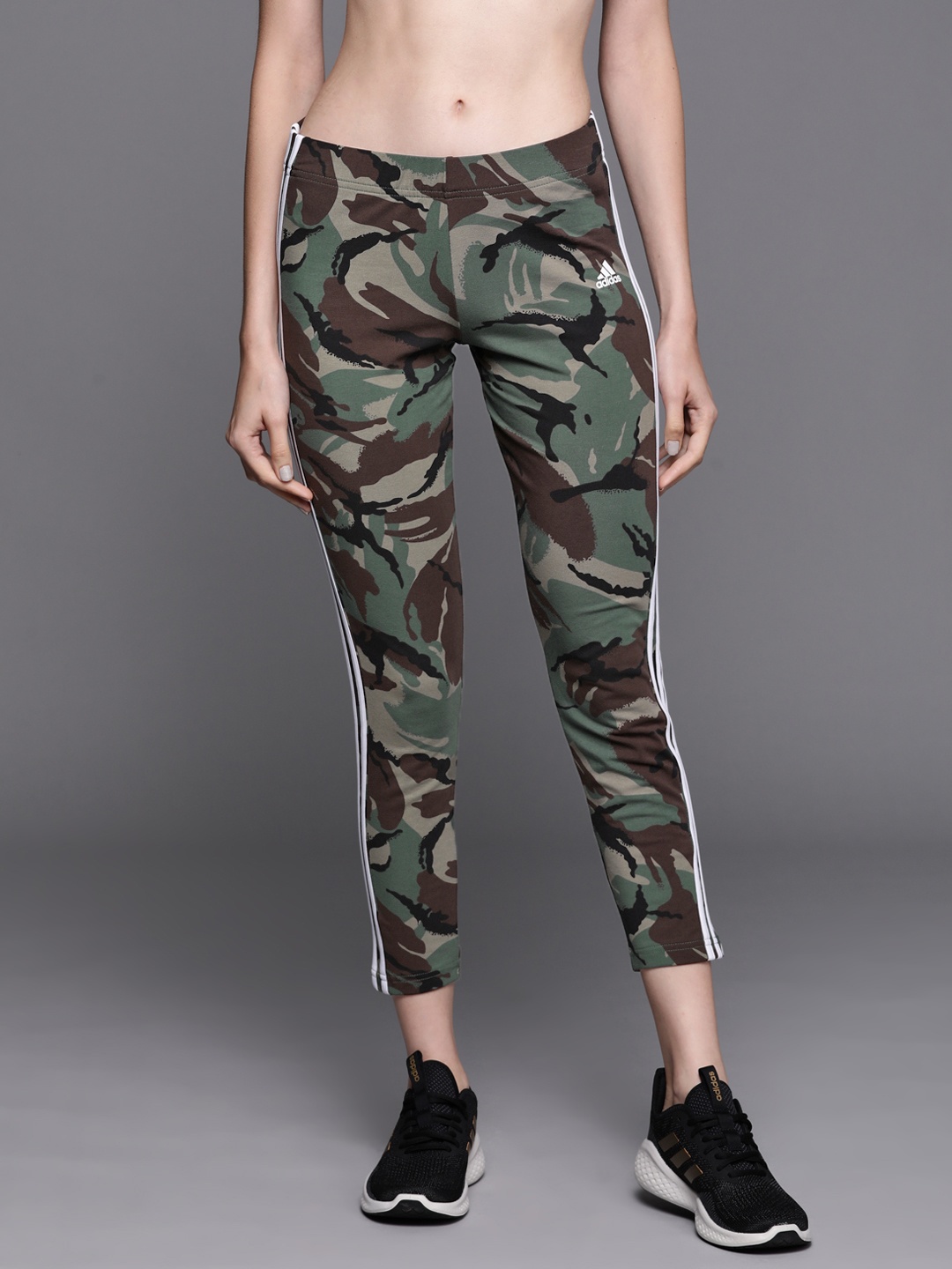 

ADIDAS Women Green & Brown Essentials Camouflage 3-Stripes 7/8th Tights