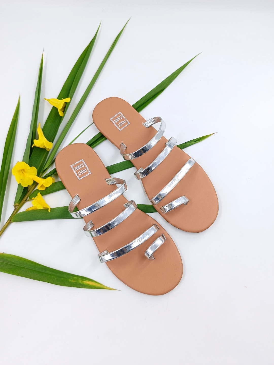 

POSTCARD Women Silver-Toned Solid One Toe Flats