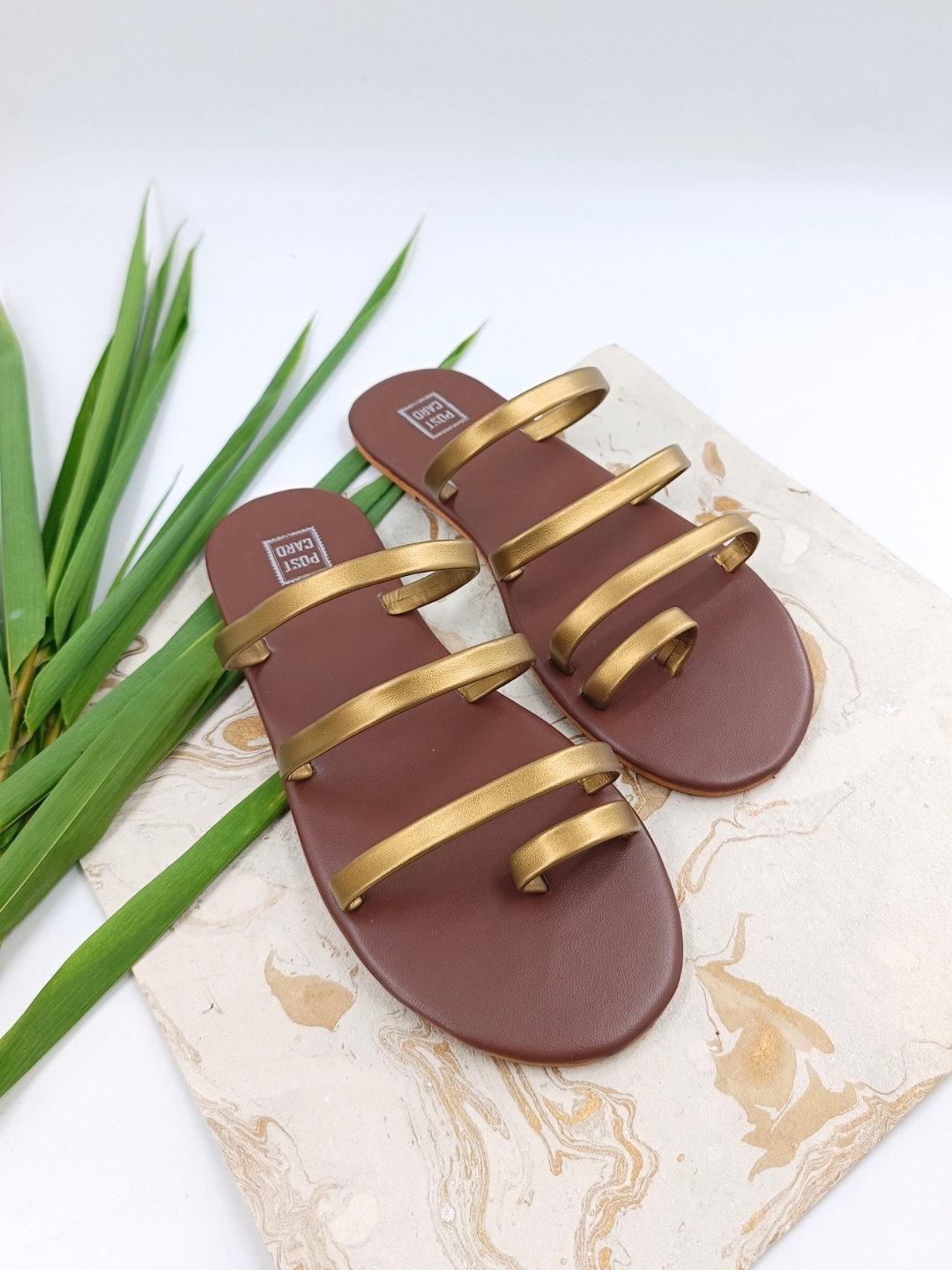 

POSTCARD Women Gold-Toned Solid One Toe Flats