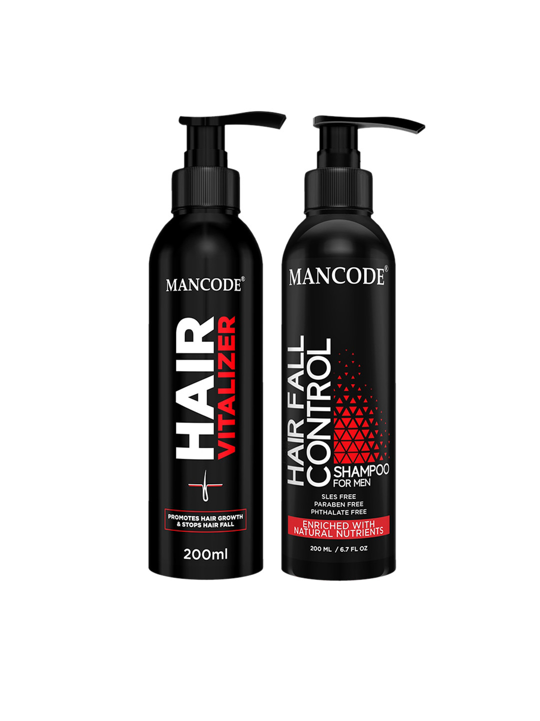 

MANCODE Hair Vitalizer 200ml & Hair Fall Control Shampoo 200ml (Combo of 2), Black