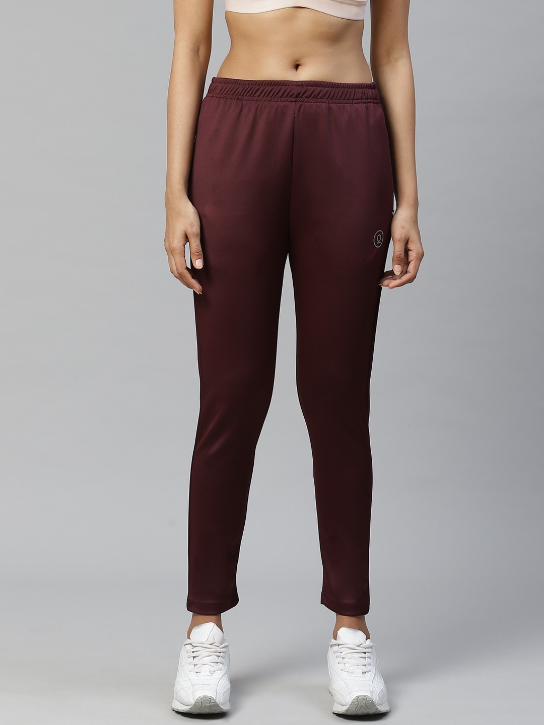 

CHKOKKO Women Burgundy Solid Slim Fit Workout Track Pants