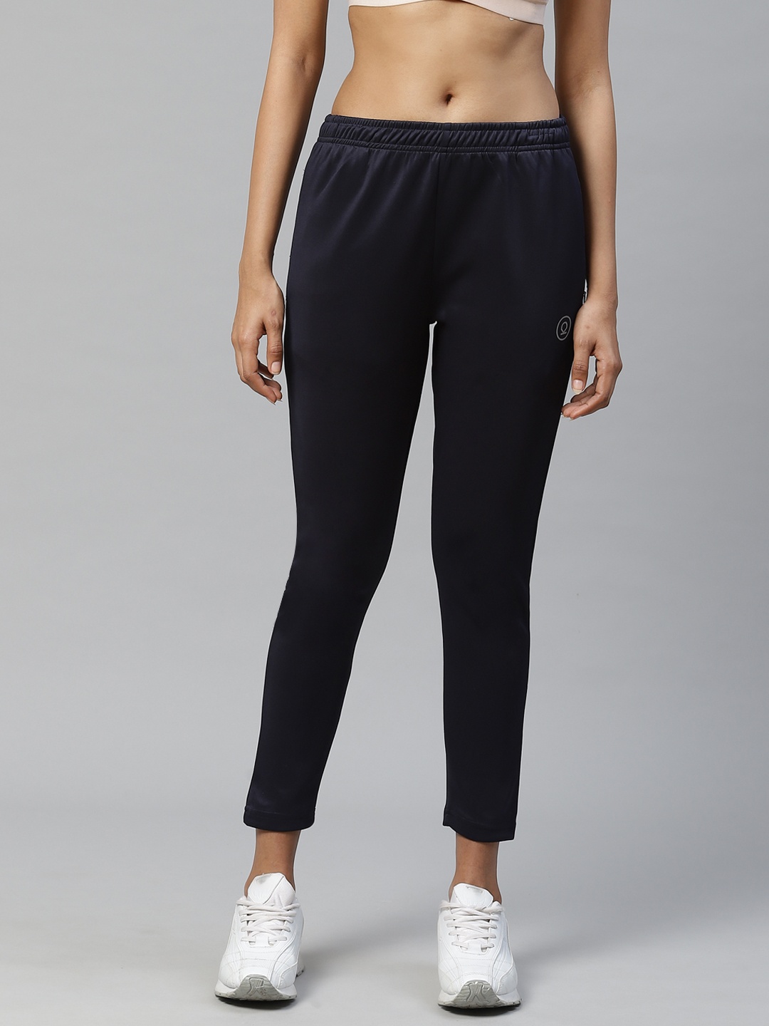 

CHKOKKO Women Navy Blue Solid Slim Fit Workout Track Pants