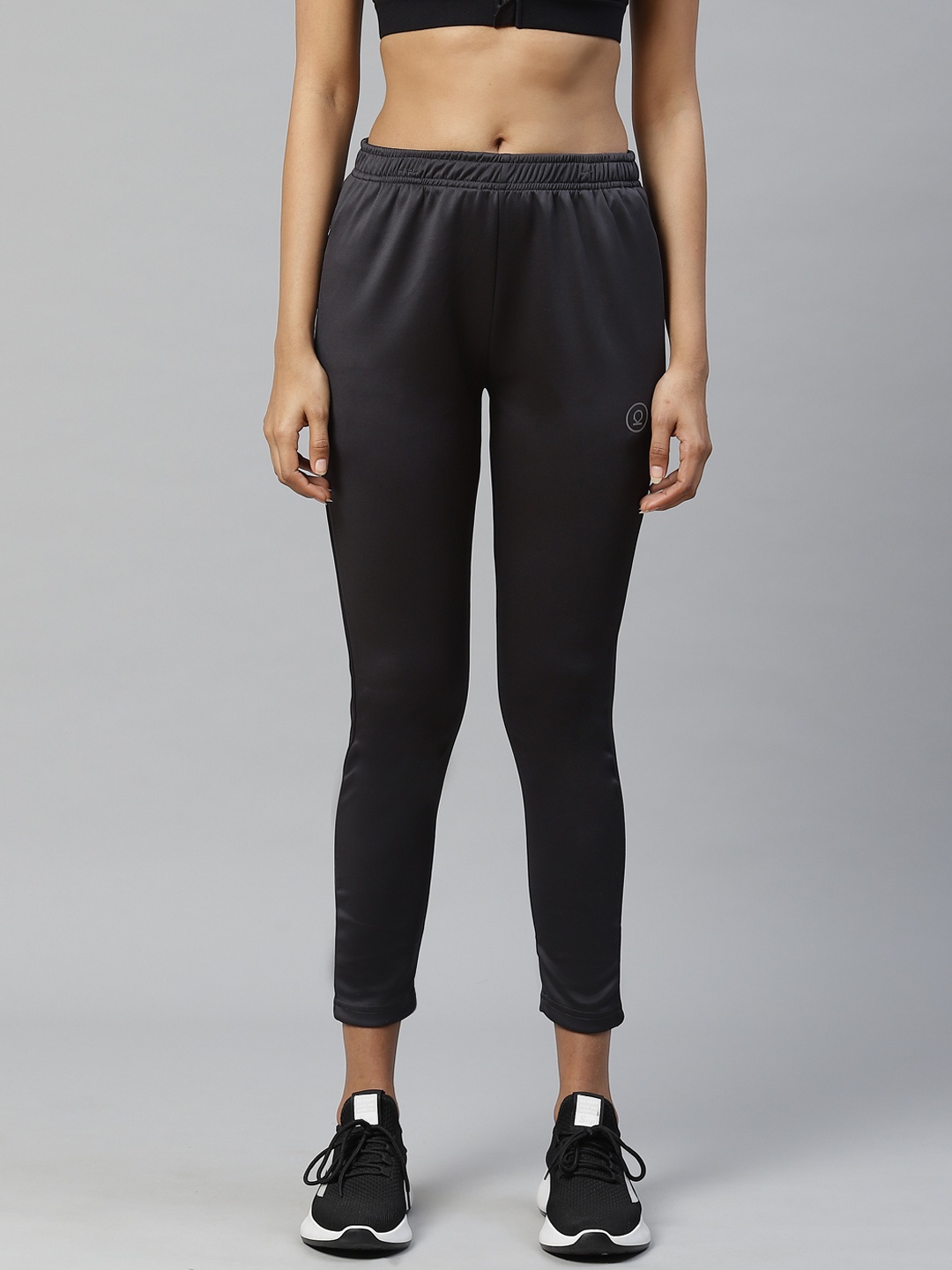

CHKOKKO Women Charcoal Grey Solid Slim Fit Workout Track Pants