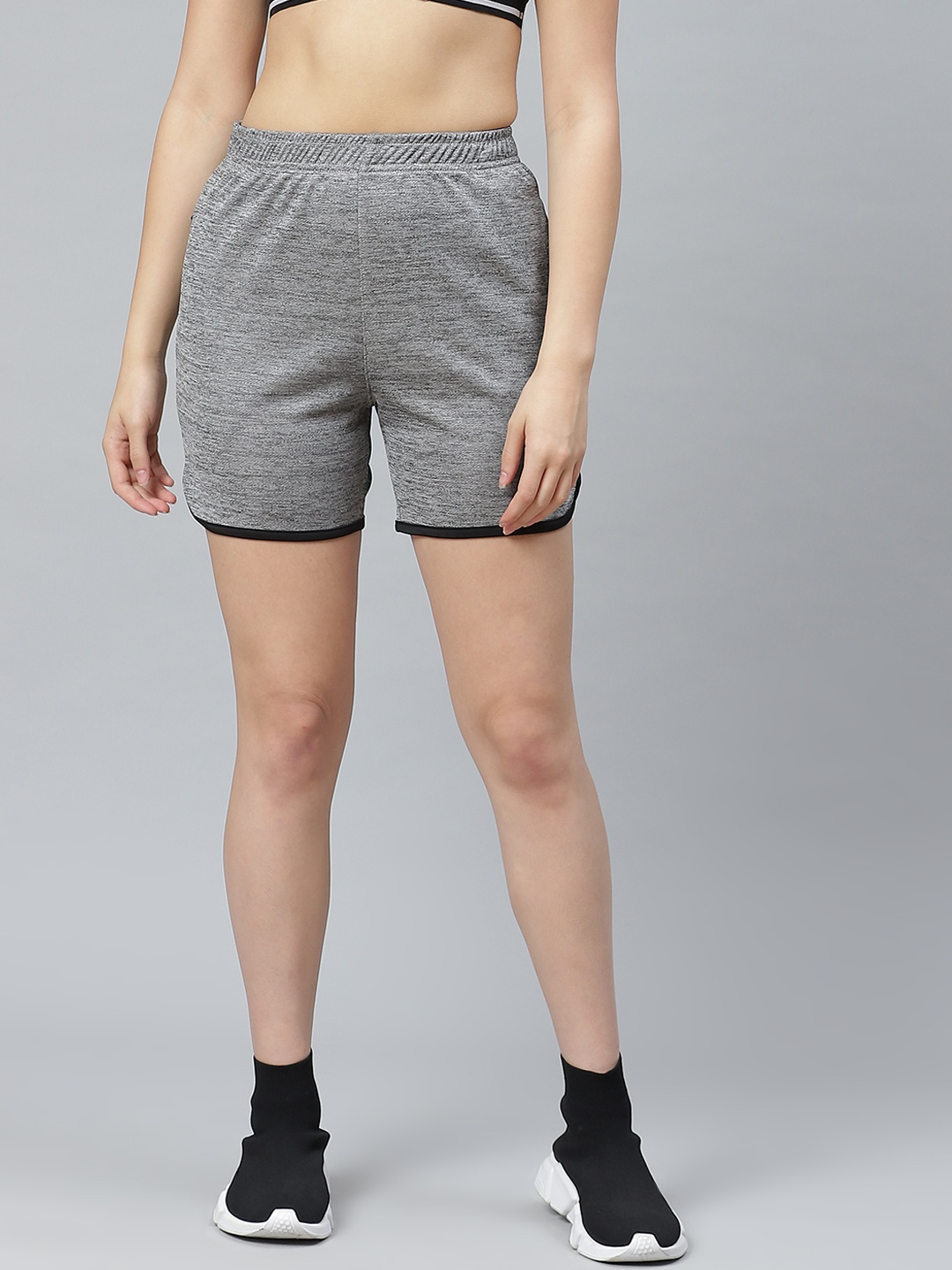 

CHKOKKO Women Grey Melange Solid Running Shorts