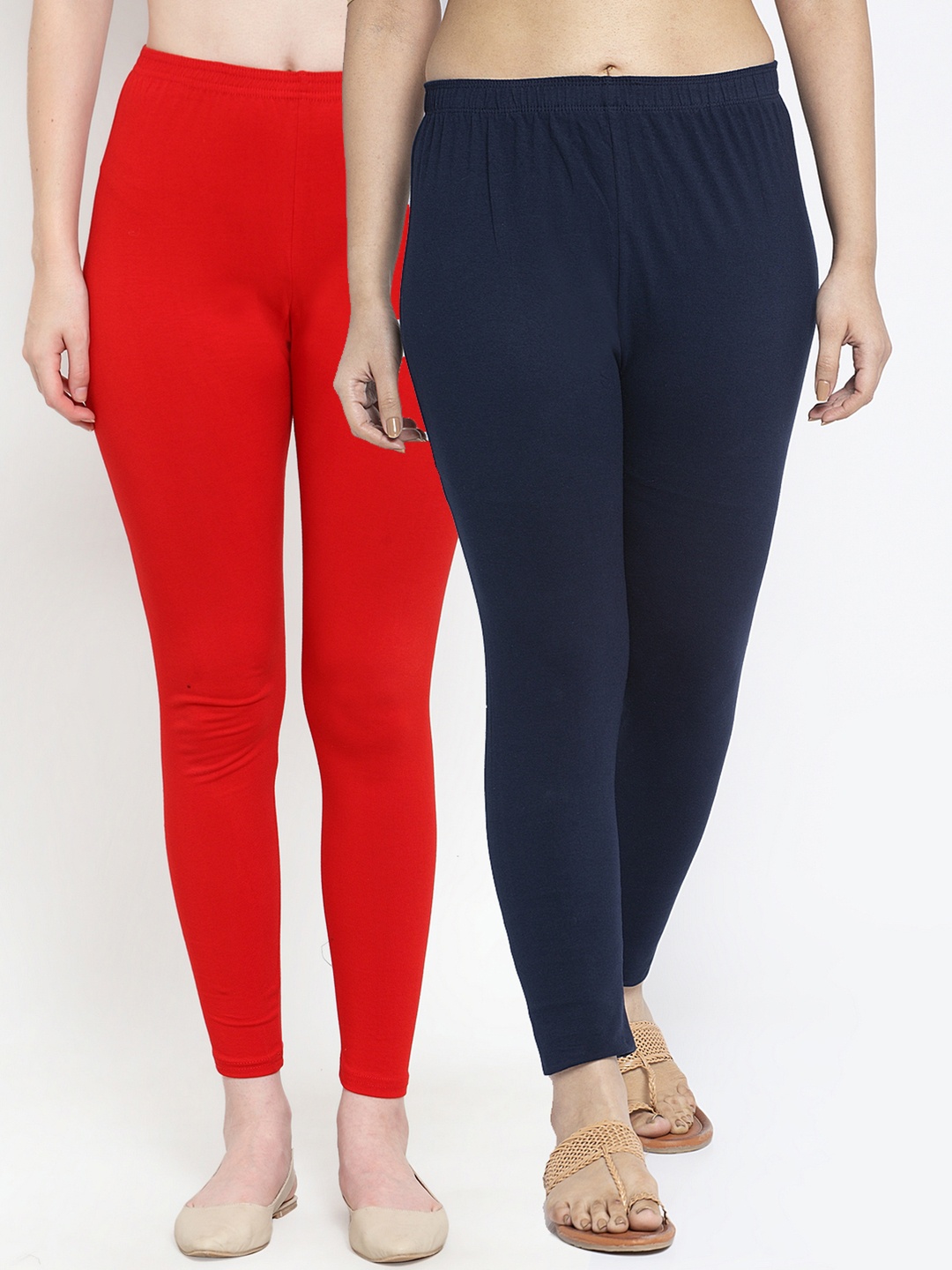 

GRACIT Women Pack of 2 Modern Lycra Solid Ankle Length Leggings, Red