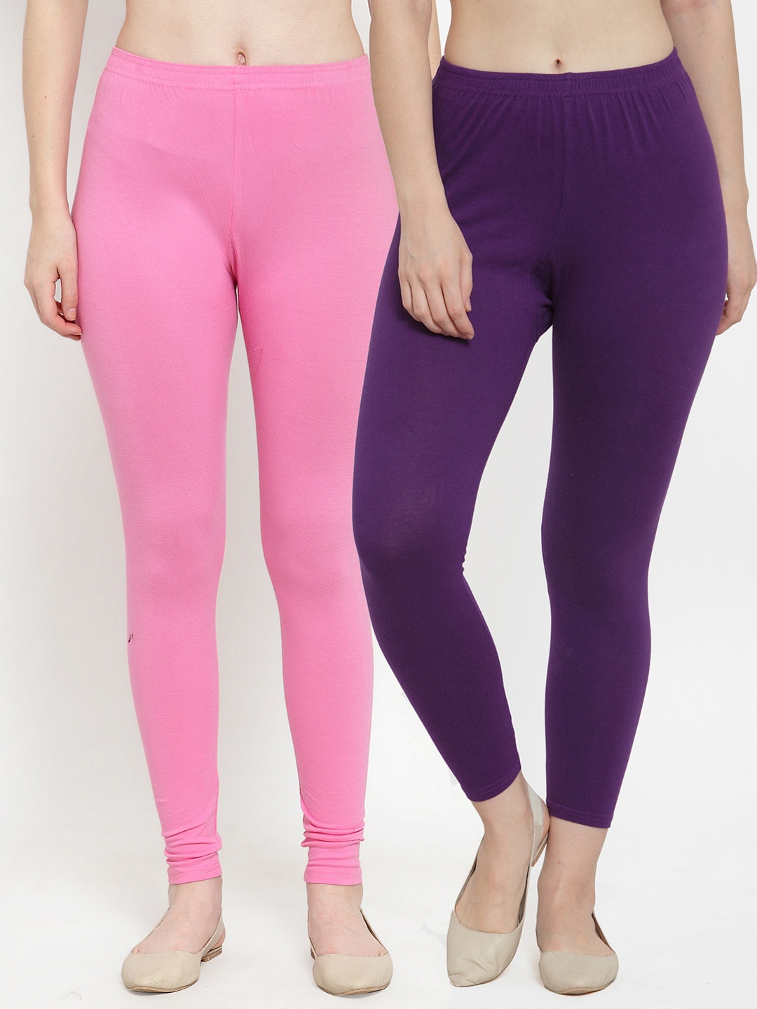 

GRACIT Women Pack of 2 Modern Lycra Solid Ankle Length Leggings, Pink