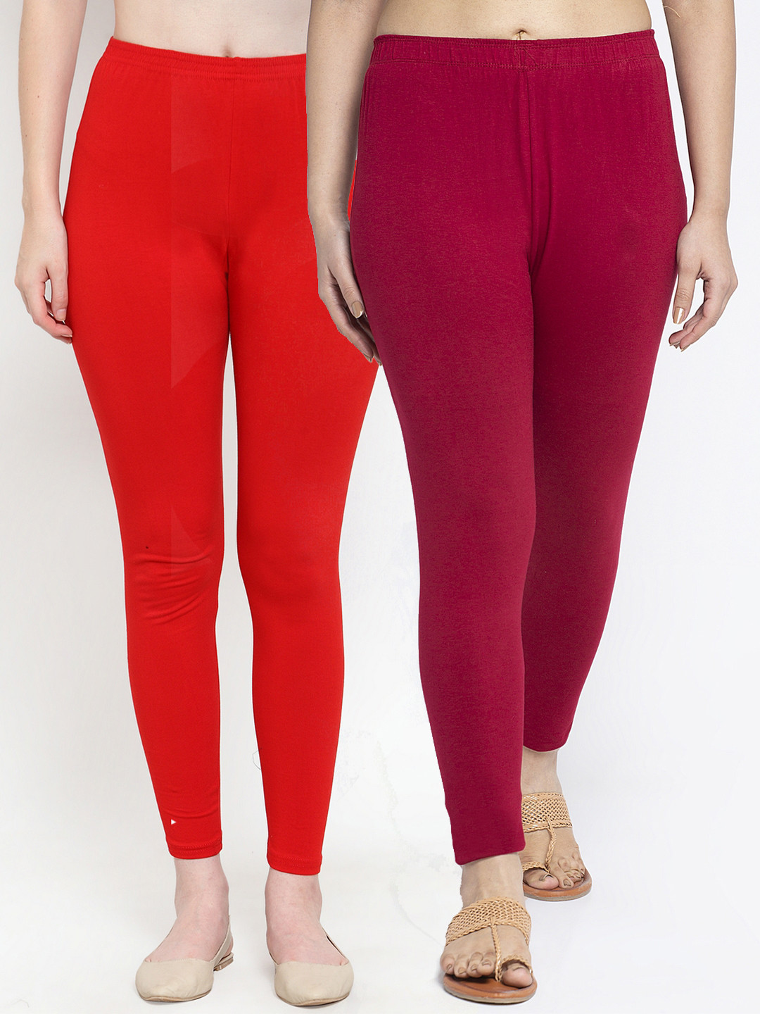 

GRACIT Women Pack of 2 Modern Lycra Solid Ankle Length Leggings, Red