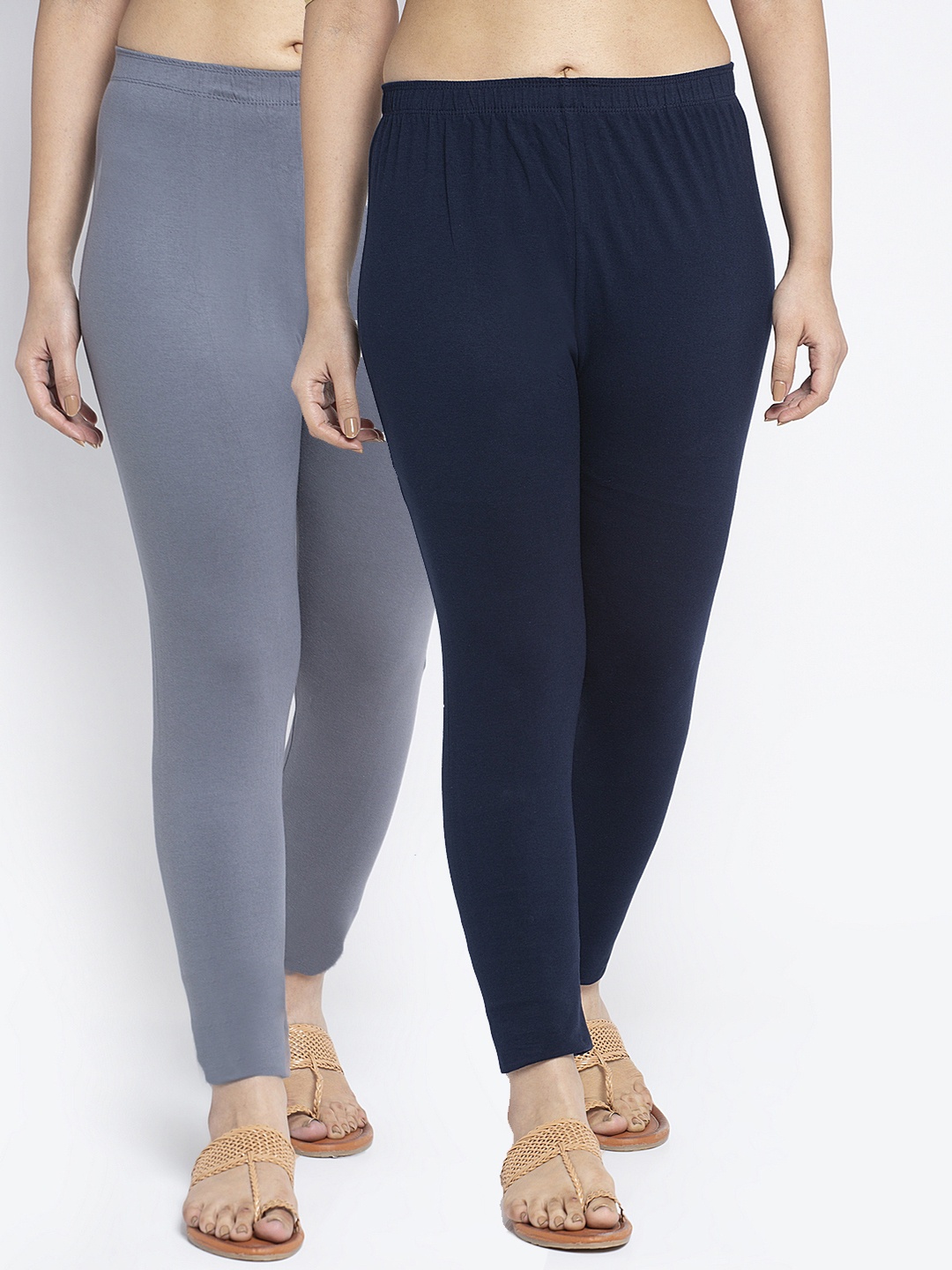 

GRACIT Women Pack of 2 Modern Lycra Solid Ankle Length Leggings, Grey