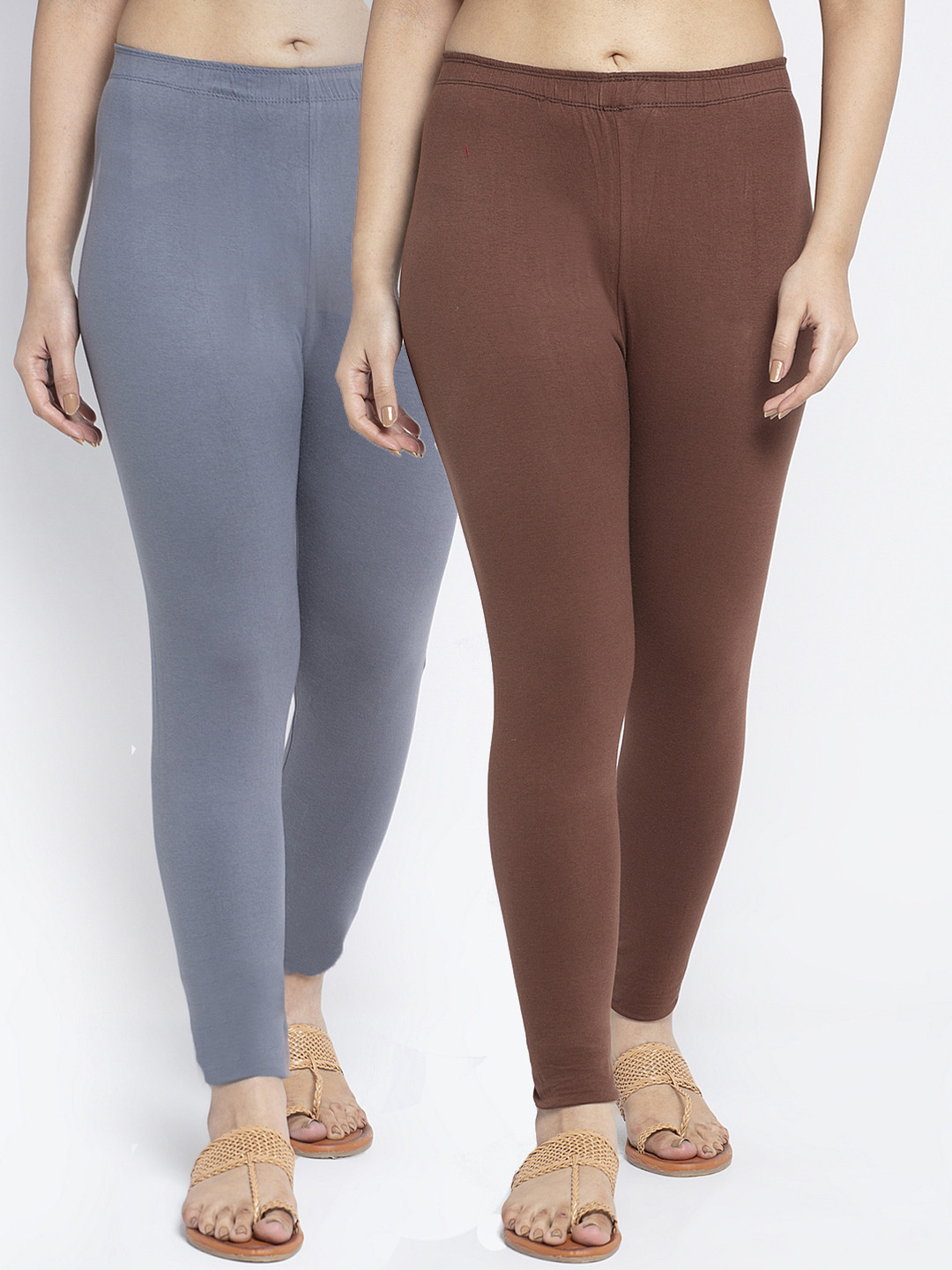 

Women Pack of 2 Solid Ankle Length Leggings, Grey