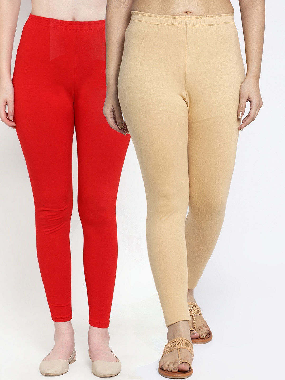 

GRACIT Women Pack Of 2 Solid Ankle Length Leggings, Red