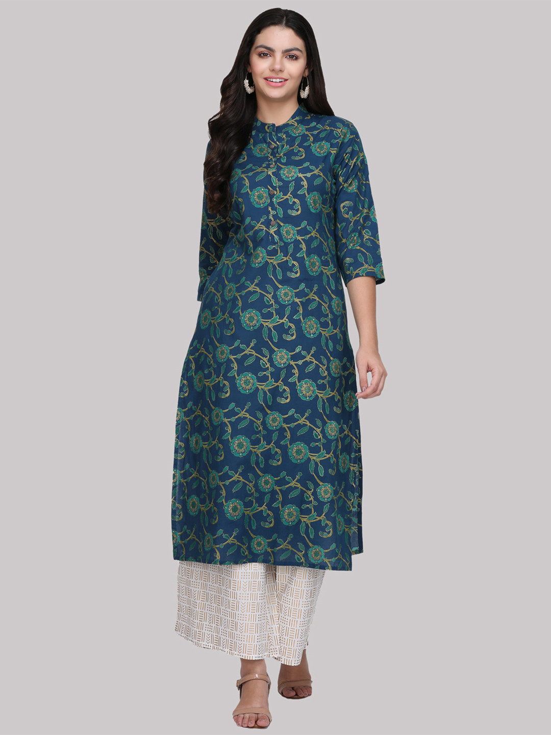 

KSUT Women Navy Blue & Teal Printed Straight Kurta