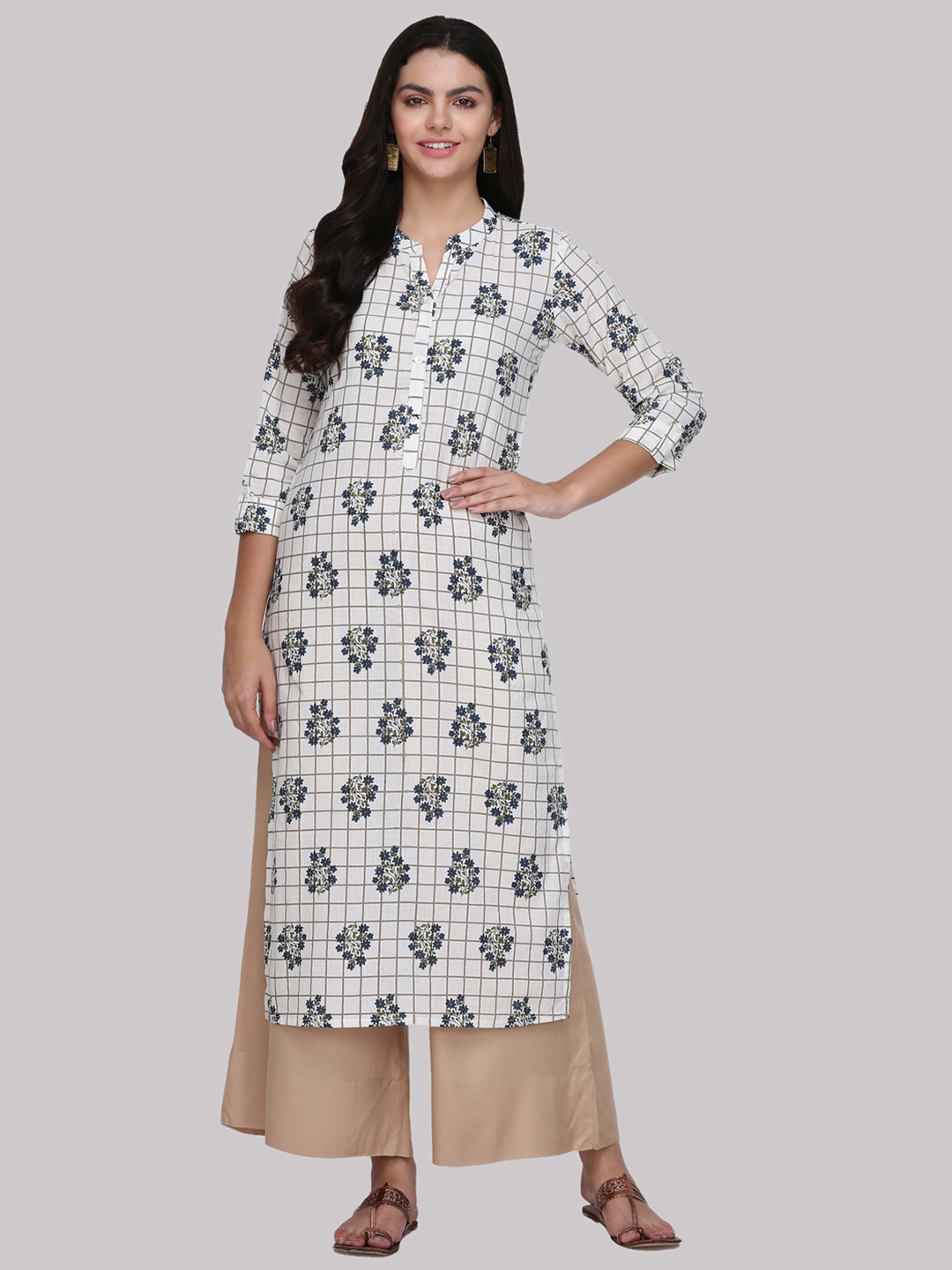

KSUT Women Beige & Blue Printed Straight Kurta