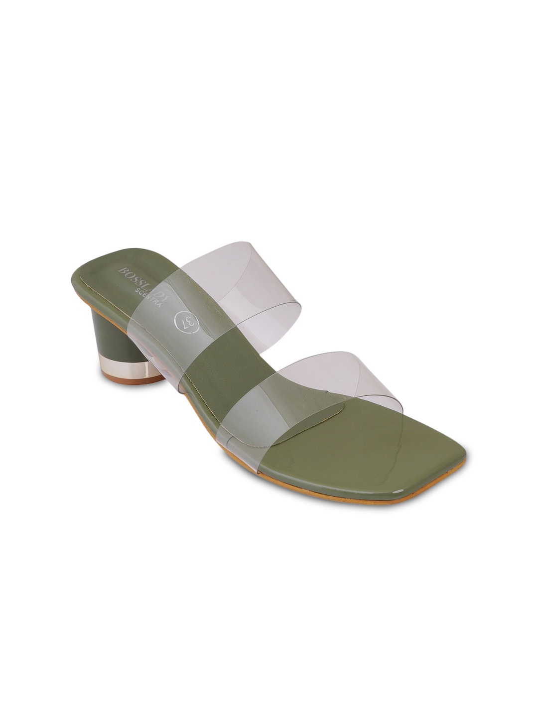 

SCENTRA Women Olive Green & Transparent Colourblocked Block Heels