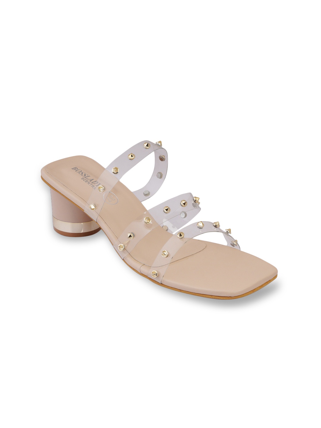 

SCENTRA Women Cream-Coloured & Transparent Embellished Block Heels