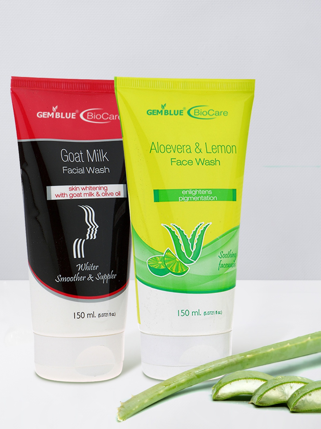 

GEMBLUE BIOCARE ALOEVERA FACE WASH, 150ML & GOAT MILK FACIAL WASH, 150ML (COMBO OF 2), Green