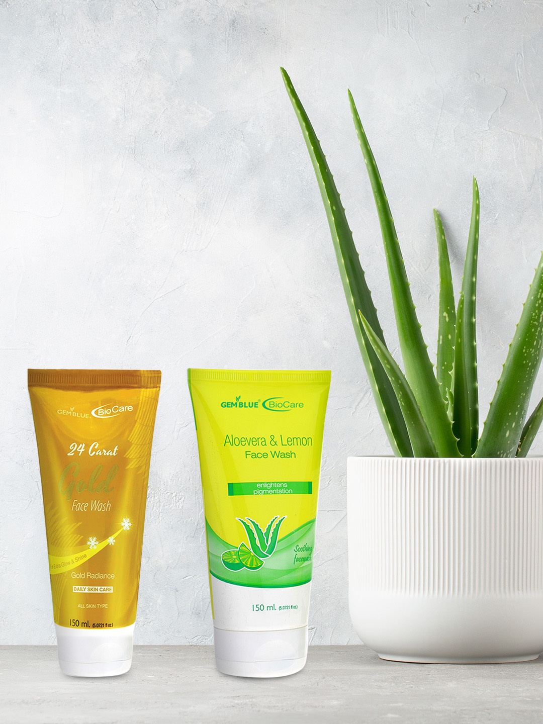 

GEMBLUE BIOCARE ALOEVERA FACE WASH, 150ML, & 24 CARAT GOLD FACE WASH, 150ML (COMBO OF 2), Green