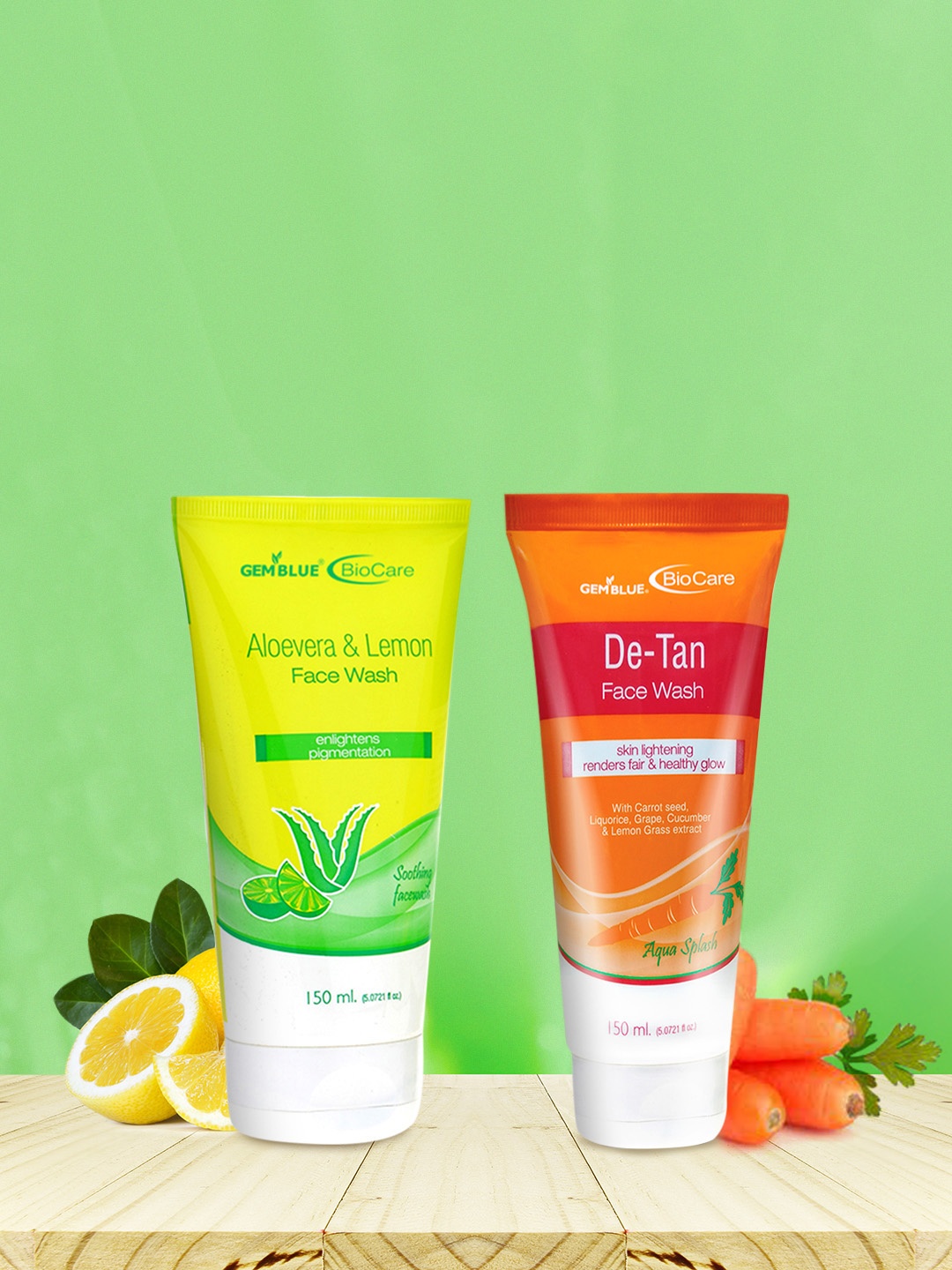 

GEMBLUE BioCare Aloevera & De Tan Face Wash 150ML each (COMBO OF 2), Green