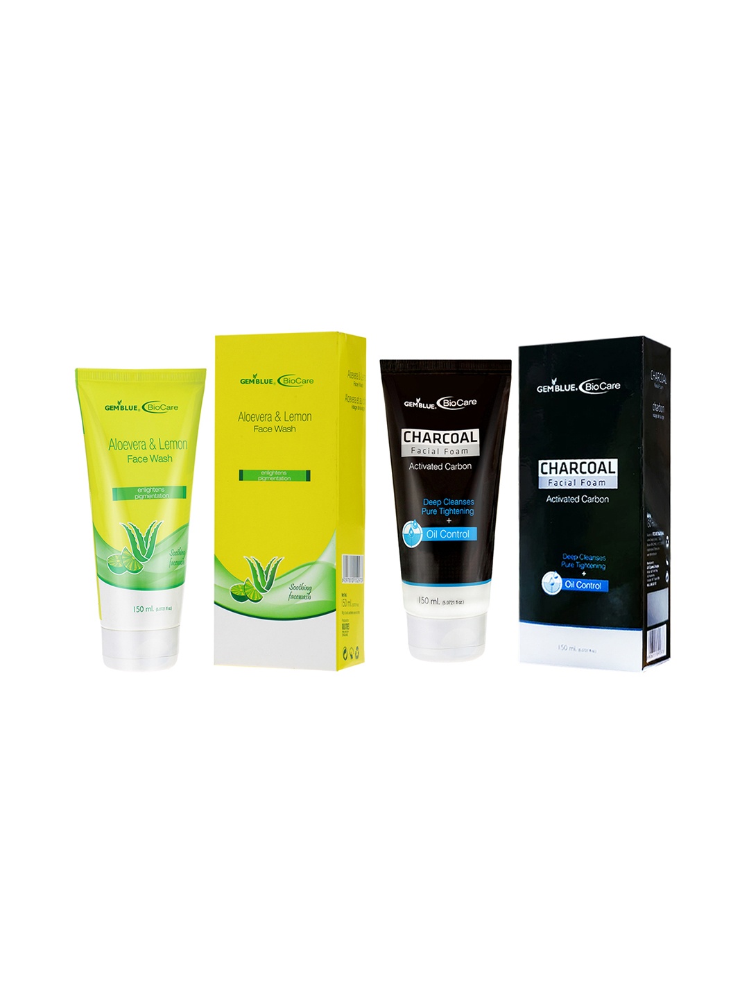 

GEMBLUE BioCare Unisex Aloevera Face Wash 150 ml & Charcoal Facial Foam 150 ml Combo of 2, Green