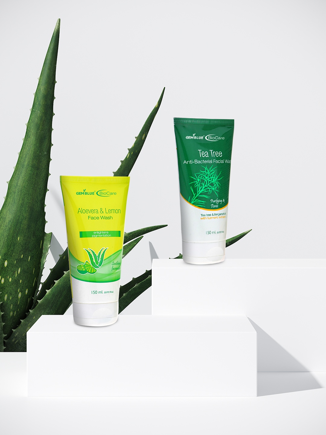 

GEMBLUE BioCare Aloevera Face Wash & Tea Tree Facial Foam 150ml each (COMBO OF 2), Green