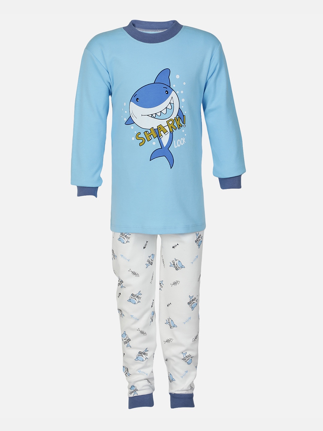 

PASSION PETALS Boys Blue & White Printed Night suit