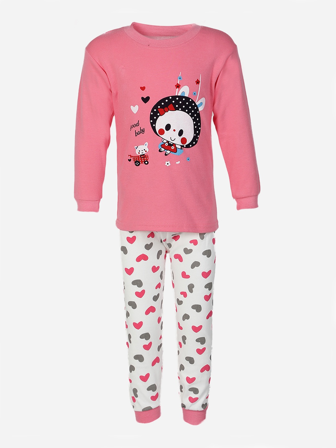 

PASSION PETALS Girls Pink & White Printed Night suit