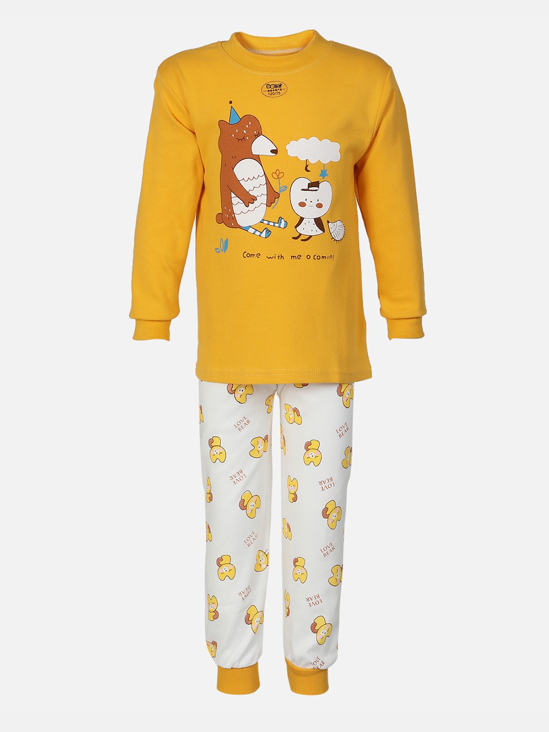 

PASSION PETALS Unisex Kids Yellow & White Printed Night suit
