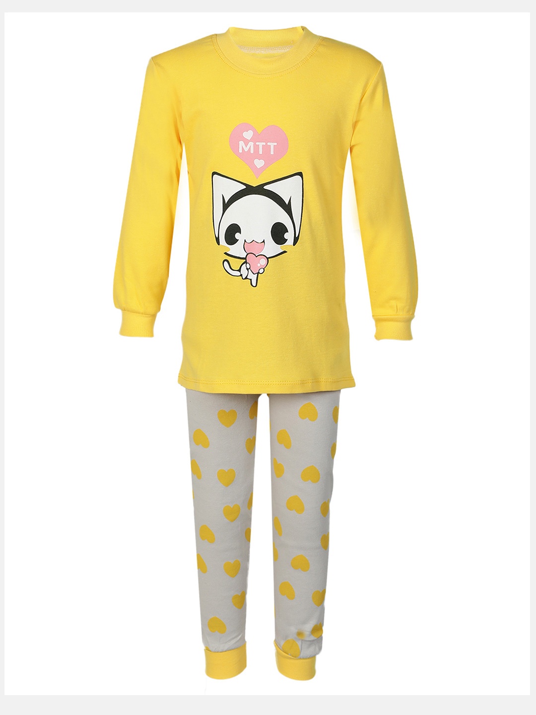 

PASSION PETALS Unisex Kids Yellow & Grey Printed Night suit