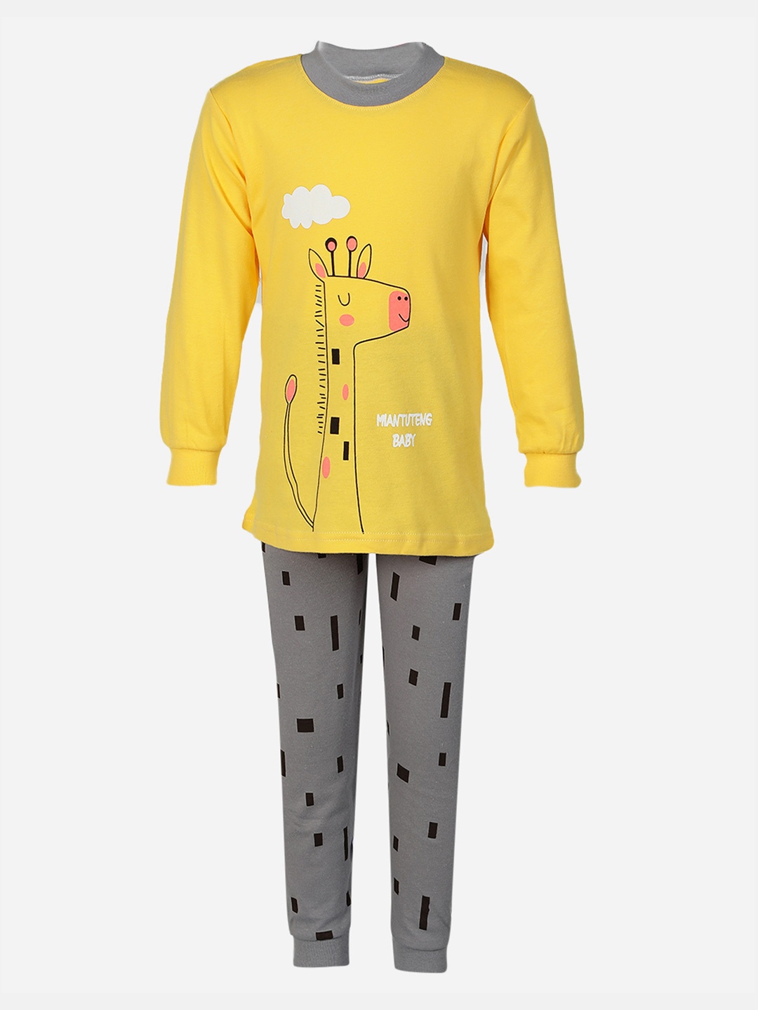 

PASSION PETALS Unisex Kids Yellow & Grey Printed Night suit
