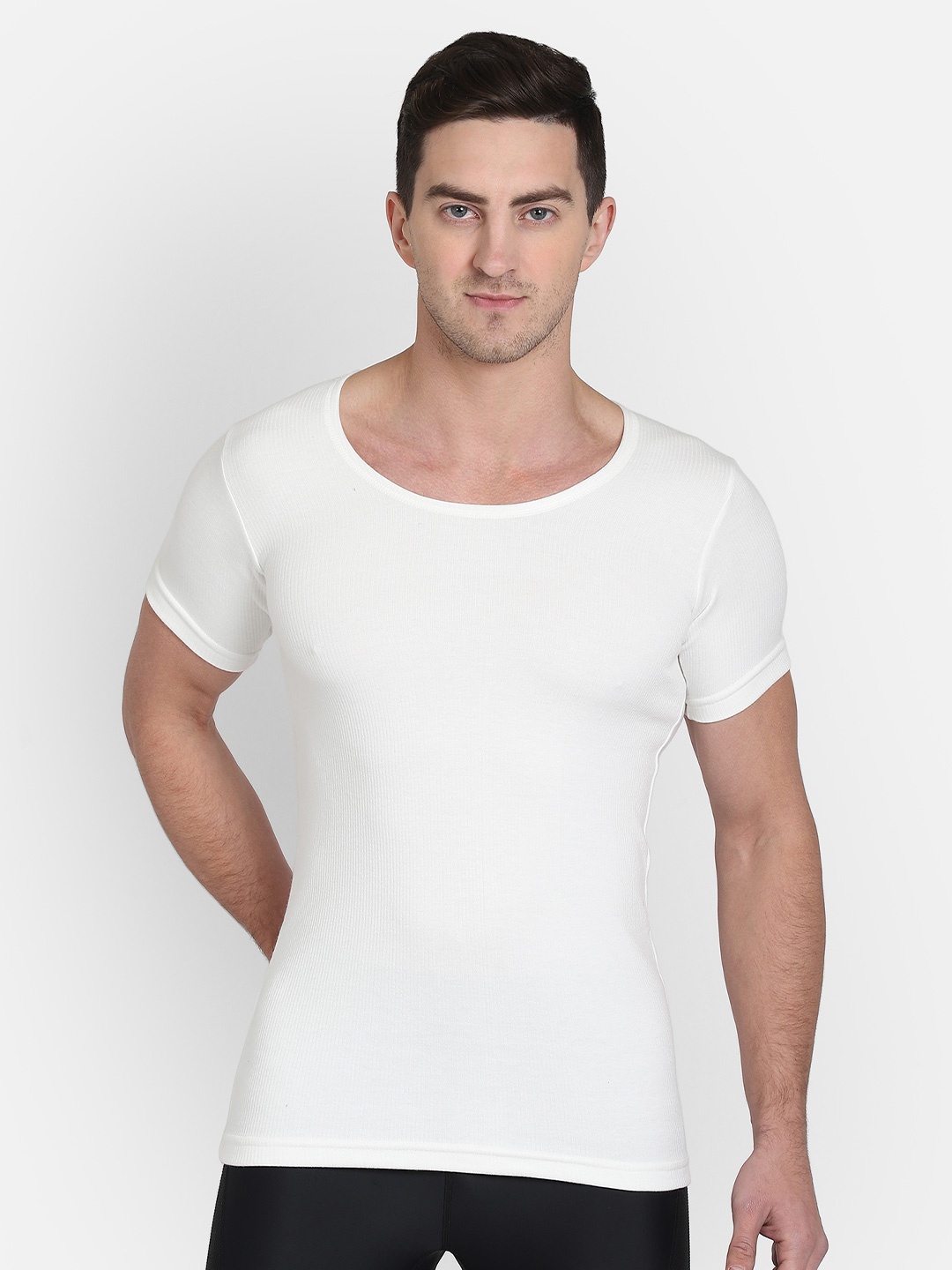 

DYCA Men Off-White Solid Thermal T-shirt