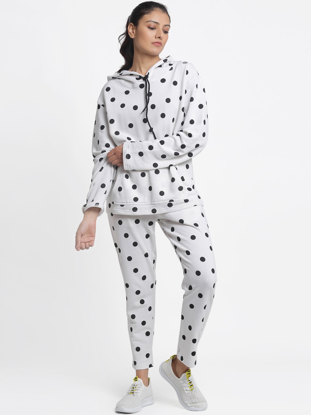 

DOOR74 Women White & Black Printed Tracksuit