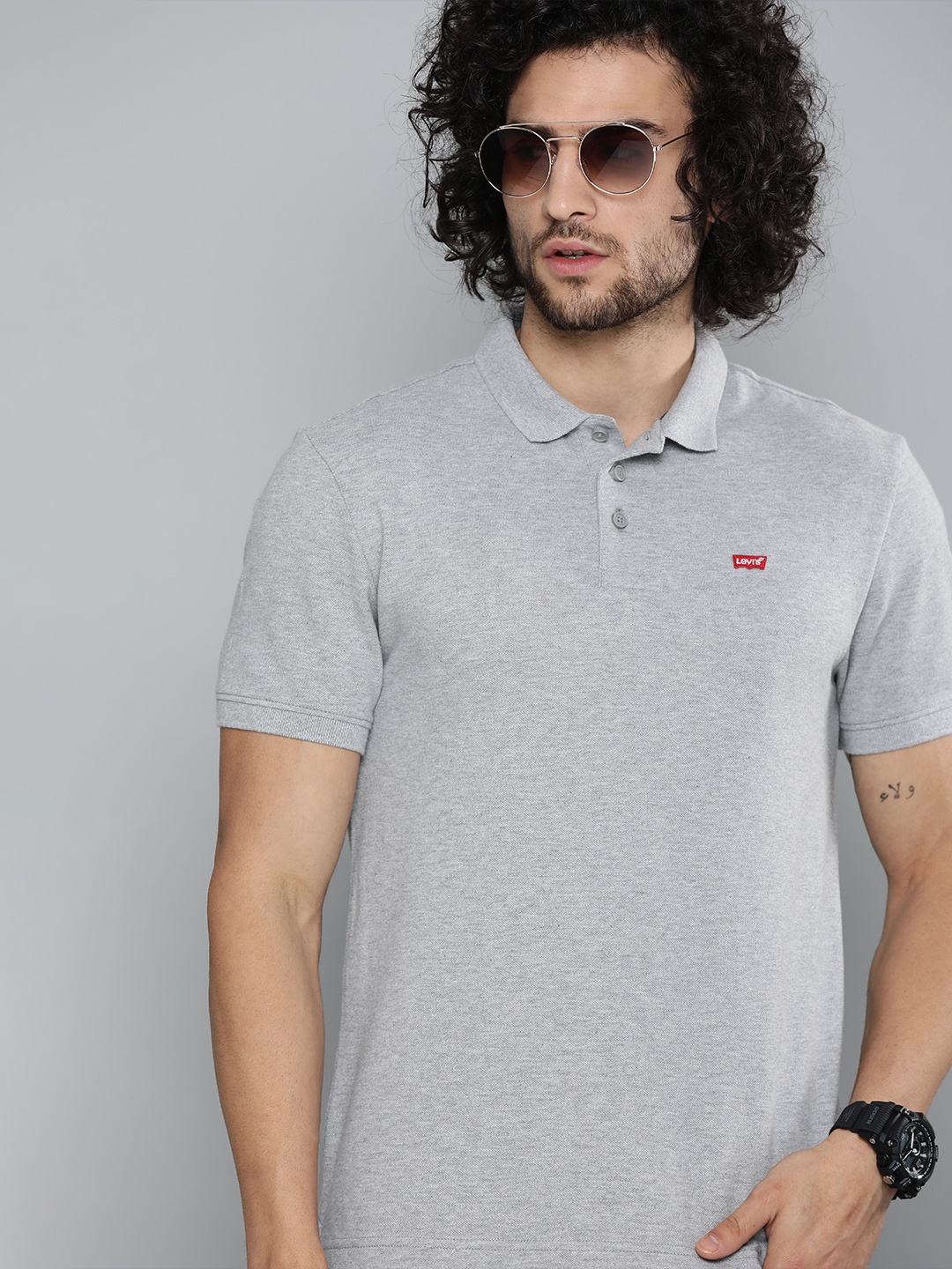 

Levis Men Grey Solid Polo Collar Pure Cotton T-shirt