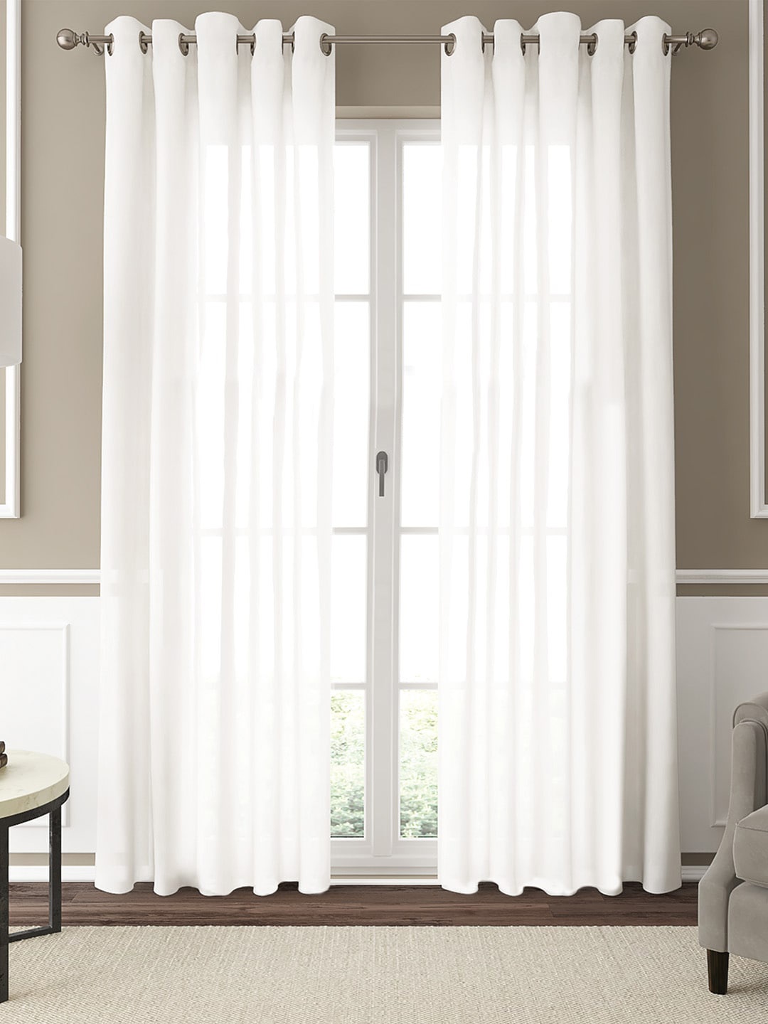 

GM White Set of 2 Semi-Sheer Curtains